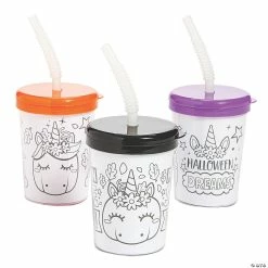 Brand new 🤩 Color Your Own Halloween Unicorn Pumpkin Cups with Lids & Straws - 12 Ct. 😍