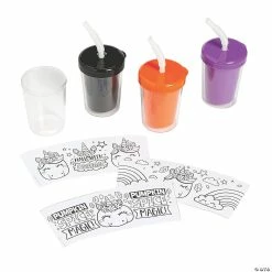 Brand new 🤩 Color Your Own Halloween Unicorn Pumpkin Cups with Lids & Straws - 12 Ct. 😍 -Halloween Crafts for Kids Sales color your own halloween unicorn pumpkin cups with lids and straws 12 ct 13851839 a02