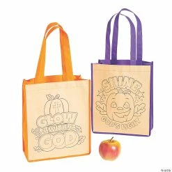 Deals ❤️ Color Your Own Medium Christian Pumpkin 🛒 Halloween Nonwoven Tote Bags - 12 Pc. 💯