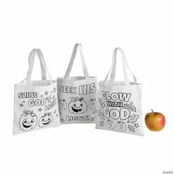 Wholesale 👏 Color Your Own Mini Christian Pumpkin Canvas Tote Bags - 12 Pc. 👏
